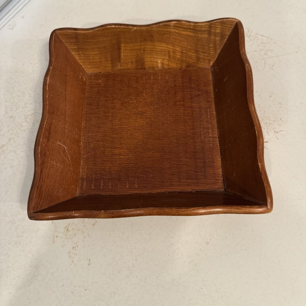 VTG Price Import Square Wood Scallop Tray Napkin‎ Holder Table Decor 70s Japan